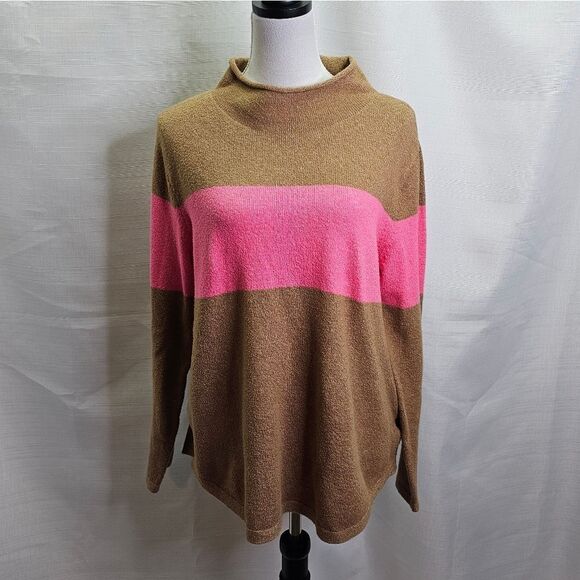 Old Navy Tan and Pink Colorblock Mock Neck Knit Sweater Size Large - Picture 1 of 8